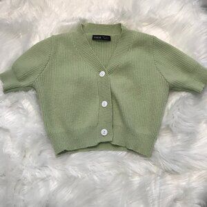 SHEIN woman's Mint Green Cropped Cardigan SIZE M